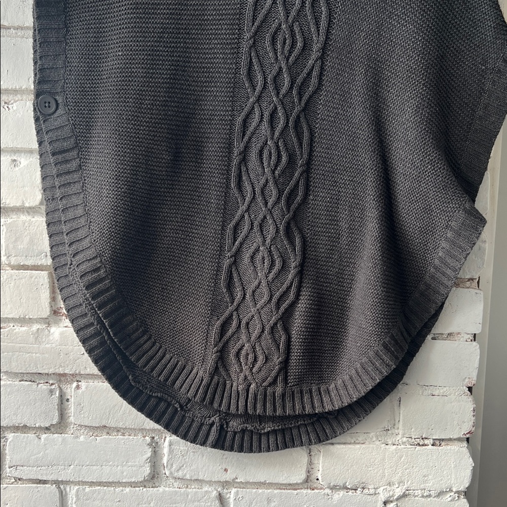 Dark grey Cable-Knit Shawl Collar Sweater Poncho with side buttons - Picture 5 of 11